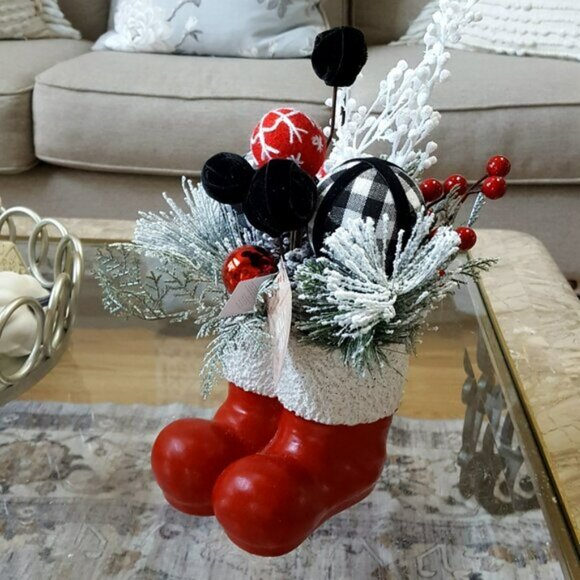 NEW! FARMHOUSE Winter "Santa's BOOT" FLORAL DECOR - Picture 2 of 6